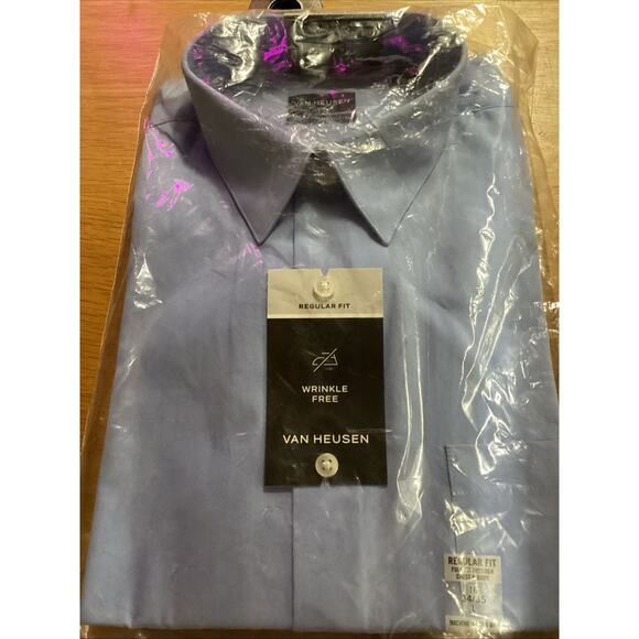 Van Heusen Wrinkle Free Poplin Wrinkle Free Button Up Size Large 34/35 Blue - Picture 1 of 7
